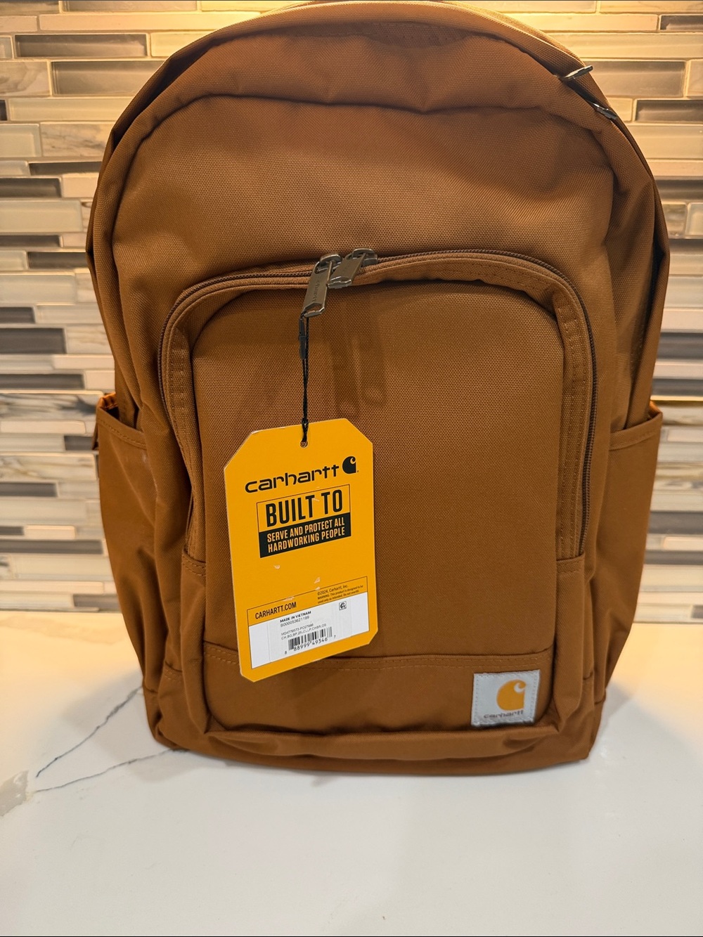 Carhartt Brown Canvas Backpack with Front Zip Pocket